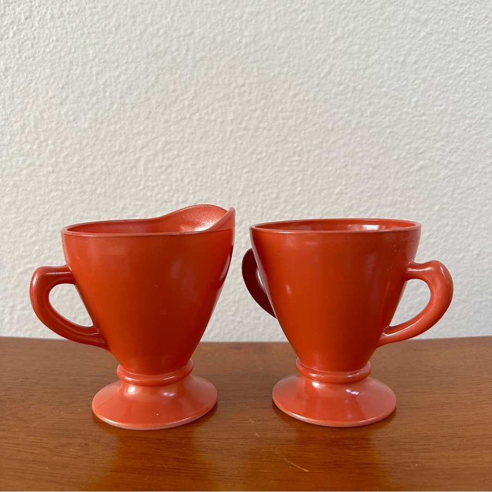 Vintage Hazel Atlas Ovide Platonite Moderntone Tea Sugar and Creamer Set Retro